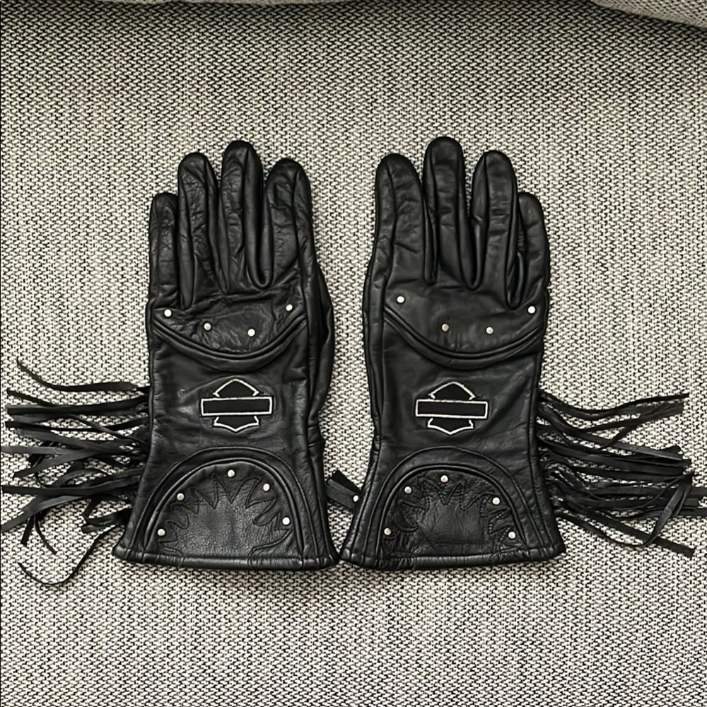 Harley-Davidson Black Leather Gloves with Fringes